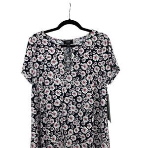 NWT MSK Women Navy 70s Style Floral Dress Size 1X – White & Pink Flower Print